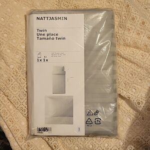 NEW IKEA GRAY DUVET COVER + PILLOWCASE damask stripe NATTJASMIN BED SET NWT NIP